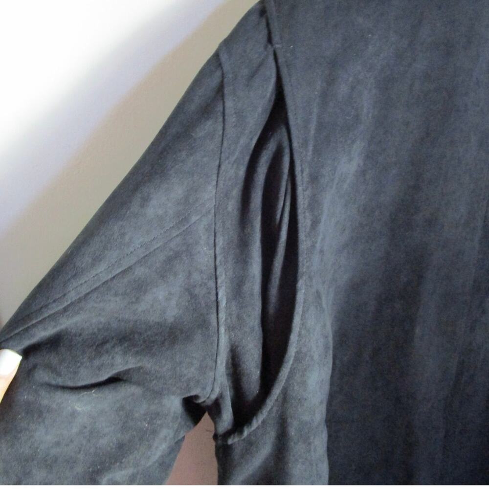 Vintage 90s Faux Suede Bomber Jacket XL Men Blue Black Zip Microfiber - Picture 13 of 17